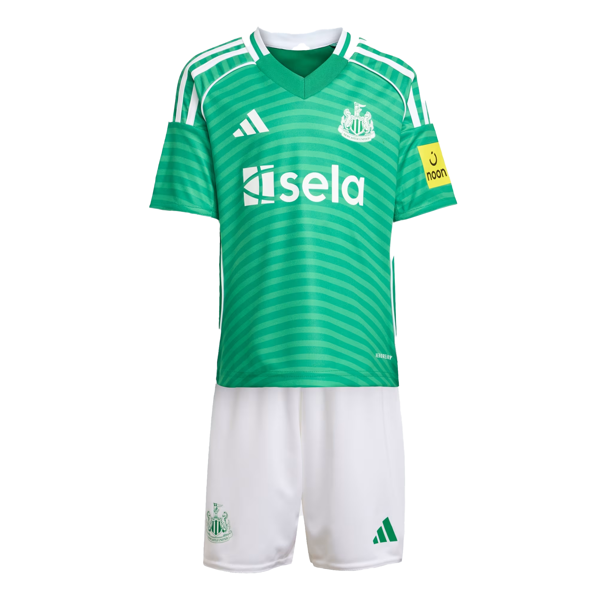 Newcastle_United_FC_25-26_Away_Mini_Kit_Kids_Green_JJ2237_01_laydown Kit Infantil Newcastle United II - 2025/26 - Imagem 1