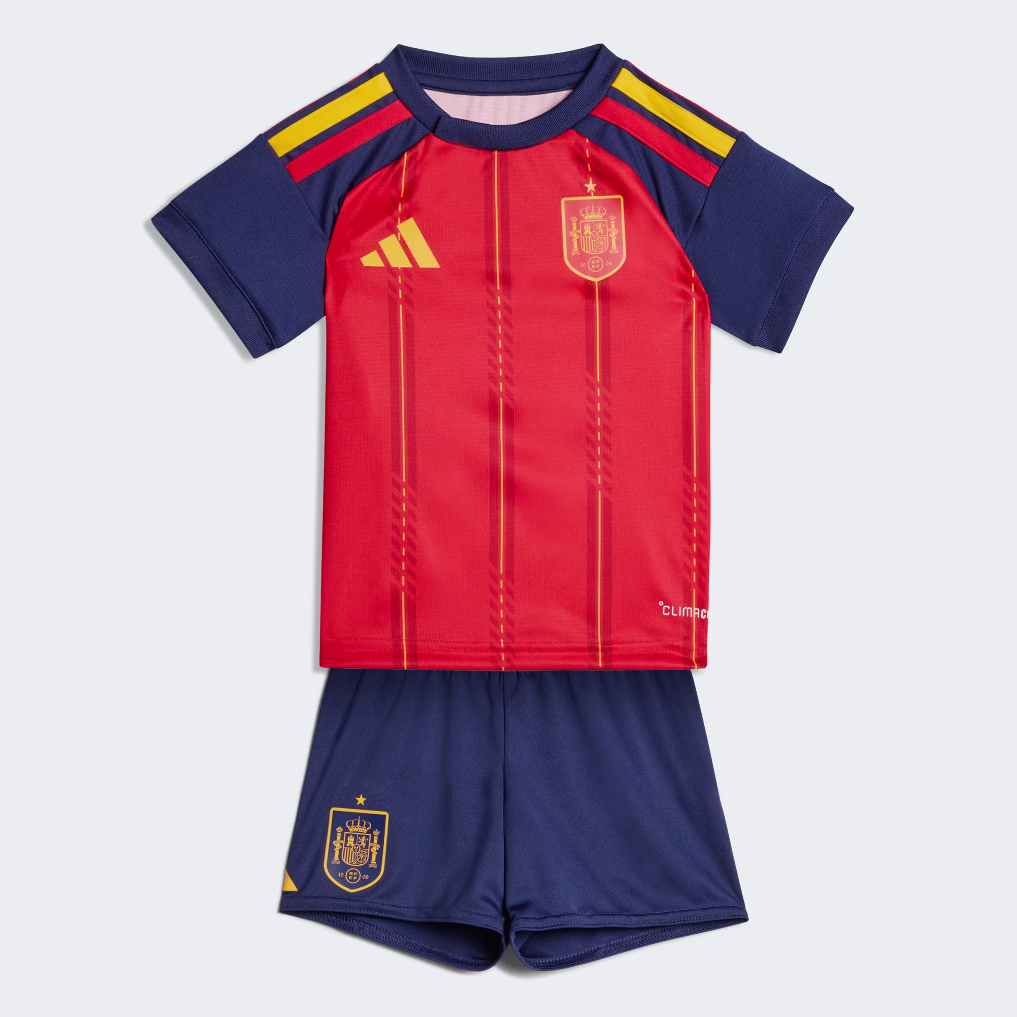 Primera_equipacion_Espana_2026_para_bebes_Rojo_JZ5766_01_laydown Kit Infantil Espanha I – 2026 - Imagem 1